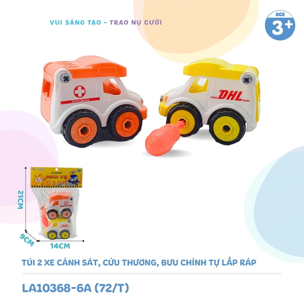 Đồ Chơi Túi 2 Xe Cảnh Sát, Cứu Thương, Bưu Chính Tự Lắp Ráp LAToys La10368-6A