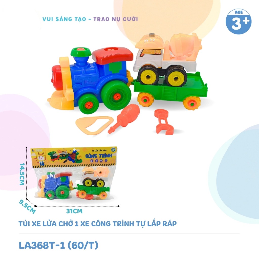 Đồ Chơi Túi Xe Lửa Chở 1 Xe Công Trình Tự Lắp Ráp LAToys LA368T-1