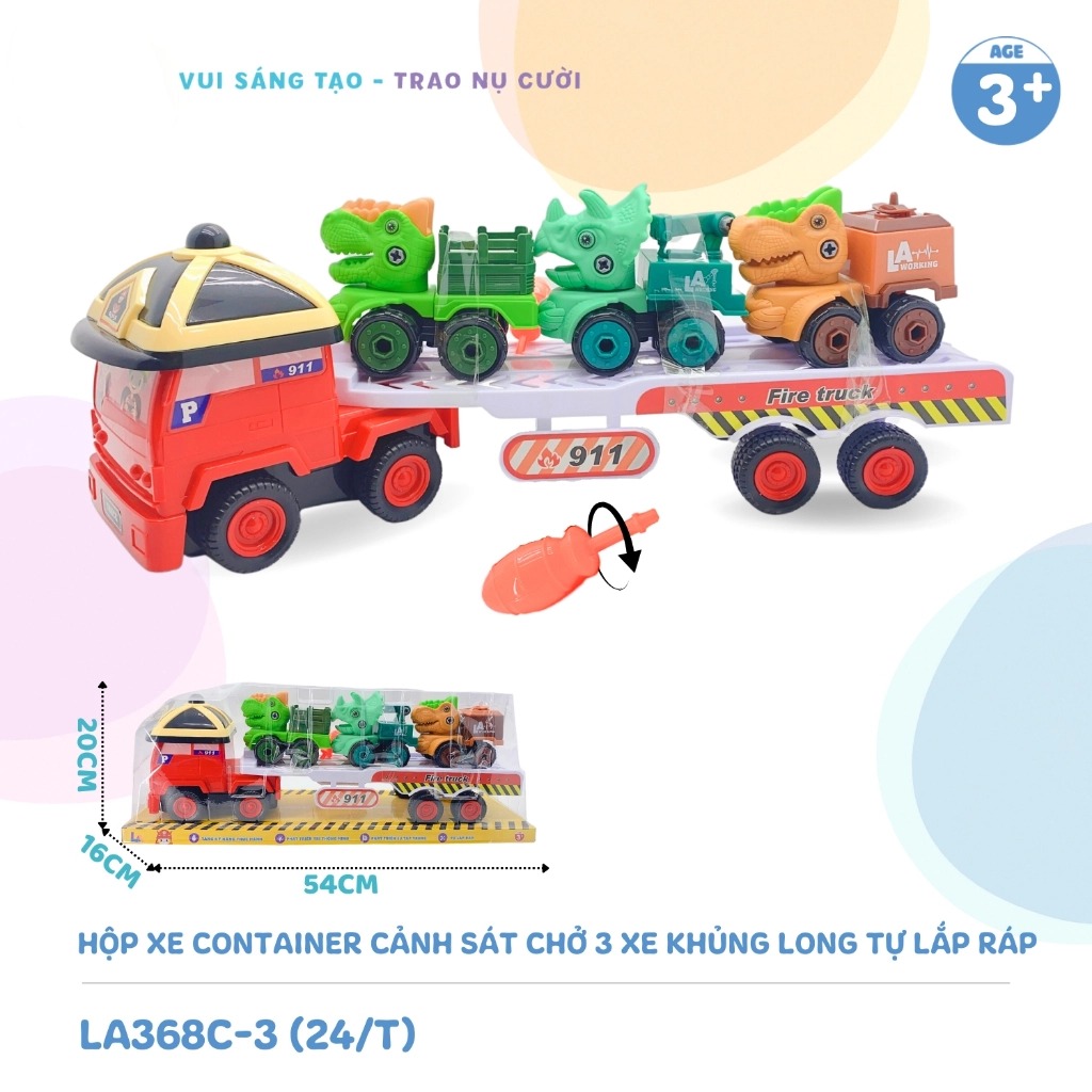 Đồ Chơi Hộp Xe Container Cứu Hộ Chở 3 Xe Khủng Long Tự Lắp Ráp LAToys La368C-3