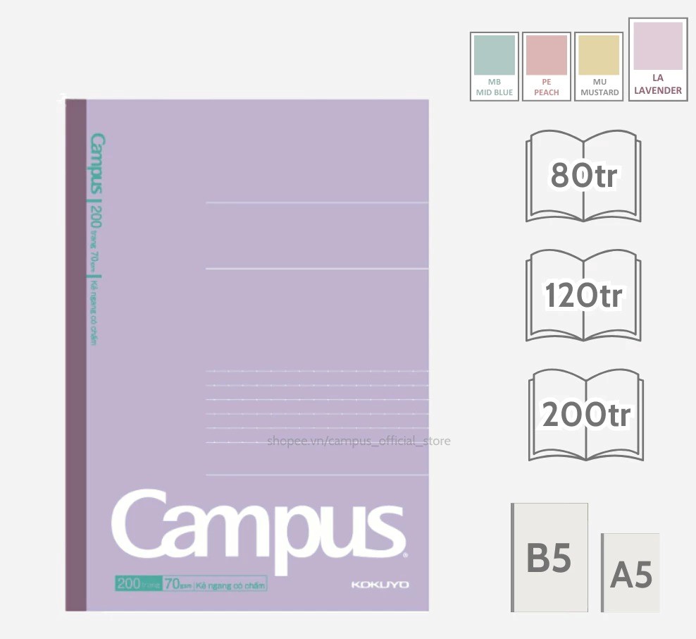 Vở Kẻ Ngang Campus Có Chấm Kusumi B5 8765 80Tr