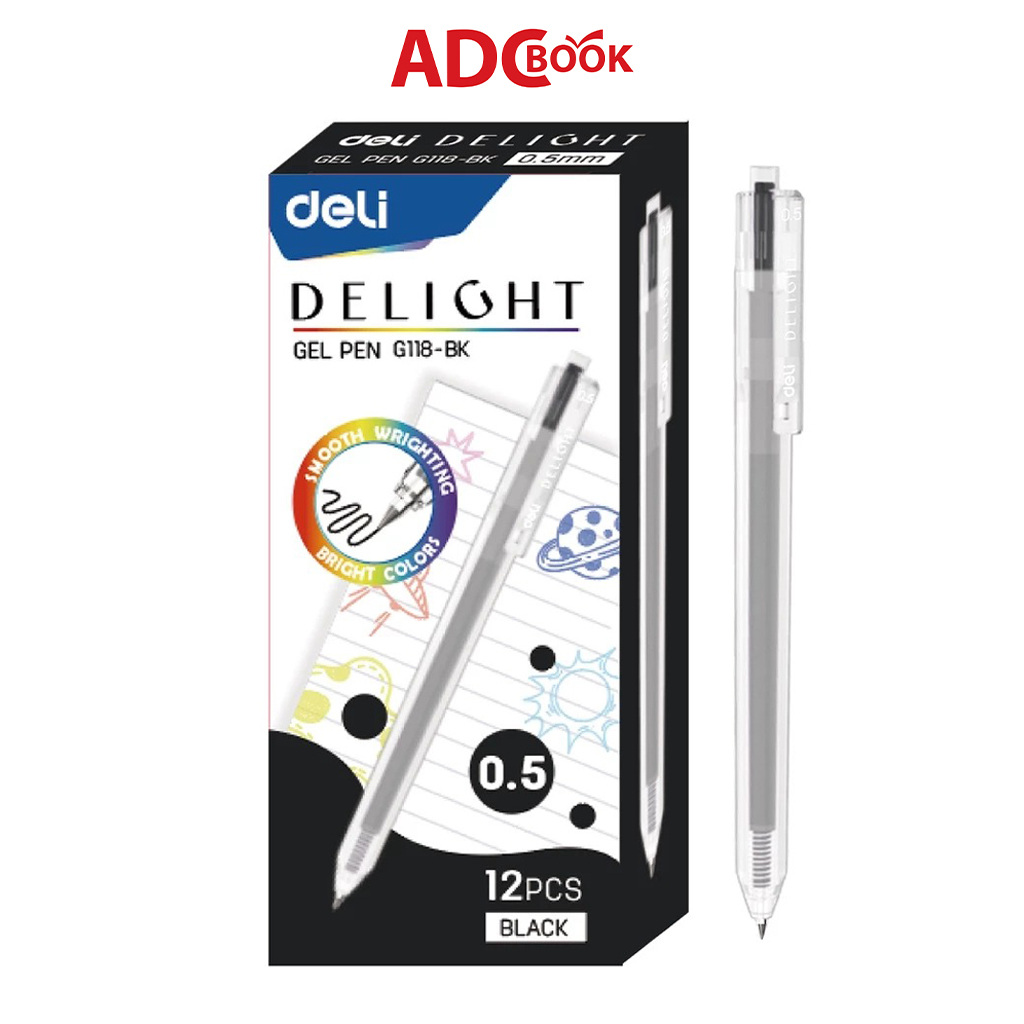 Bút Gel Bấm 0.5mm EG118-BK - Đen 12c/Hộp (Deli)