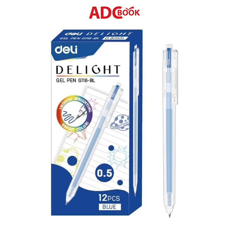 Bút Gel Bấm 0.5mm EG118-BL- Xanh 12c/Hộp (Deli)