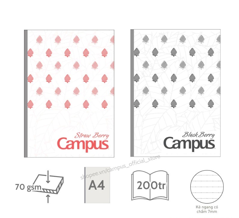 Vở Kẻ Ngang Campus A4 7034 Có Chấm The Berry 200Tr