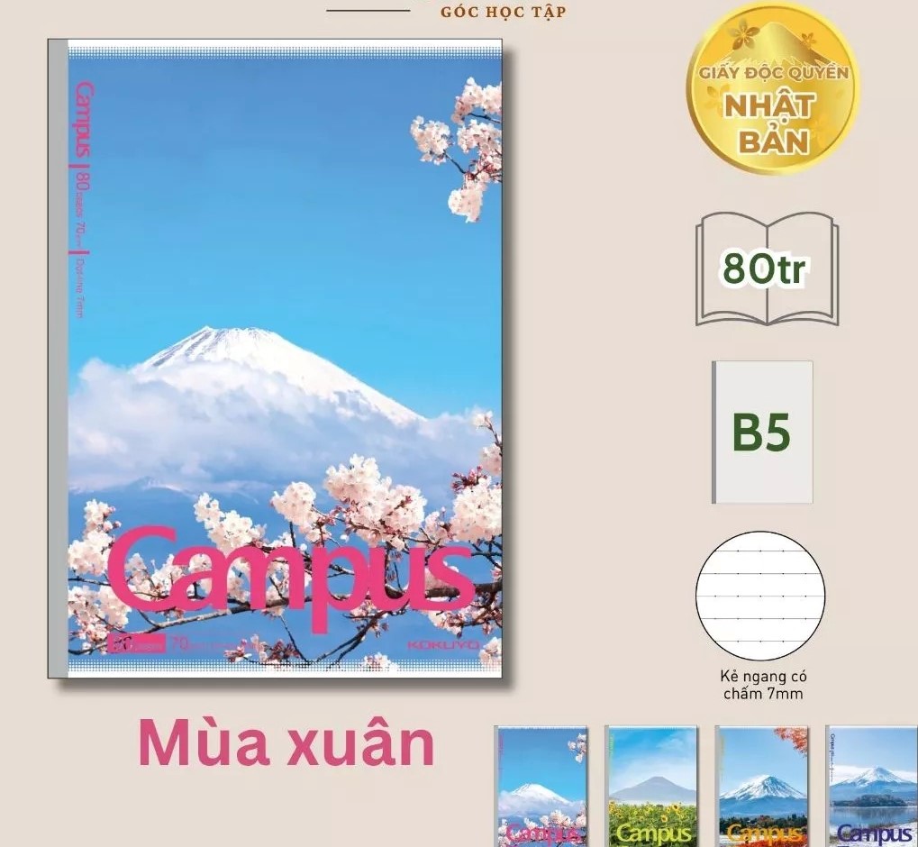 Vở Kẻ Ngang Campus B5 MOUNTAIN FUJI 0391 Có Chấm Giấy Nhật 80Tr