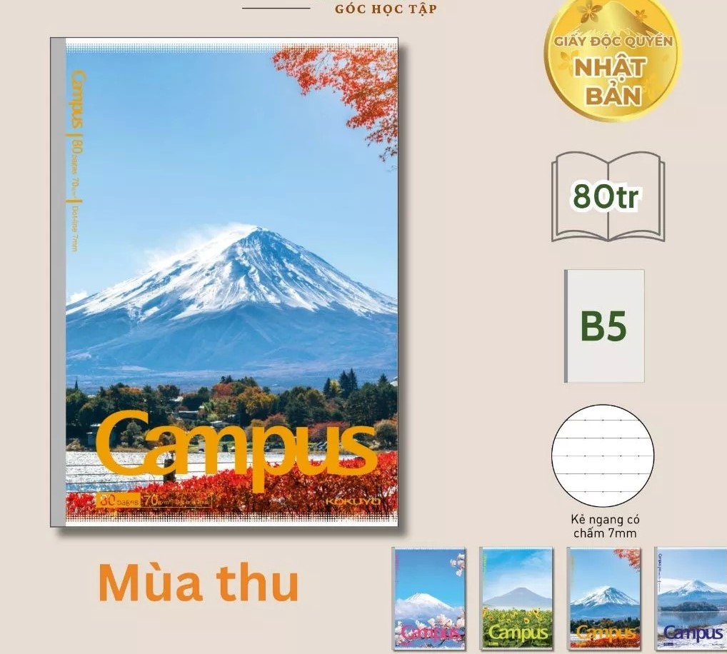 Vở Kẻ Ngang Campus B5 MOUNTAIN FUJI 0391 Có Chấm Giấy Nhật 80Tr