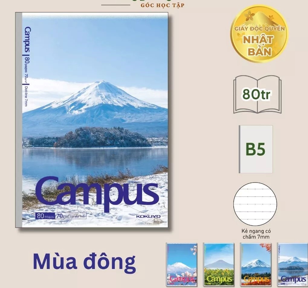Vở Kẻ Ngang Campus B5 MOUNTAIN FUJI 0391 Có Chấm Giấy Nhật 80Tr