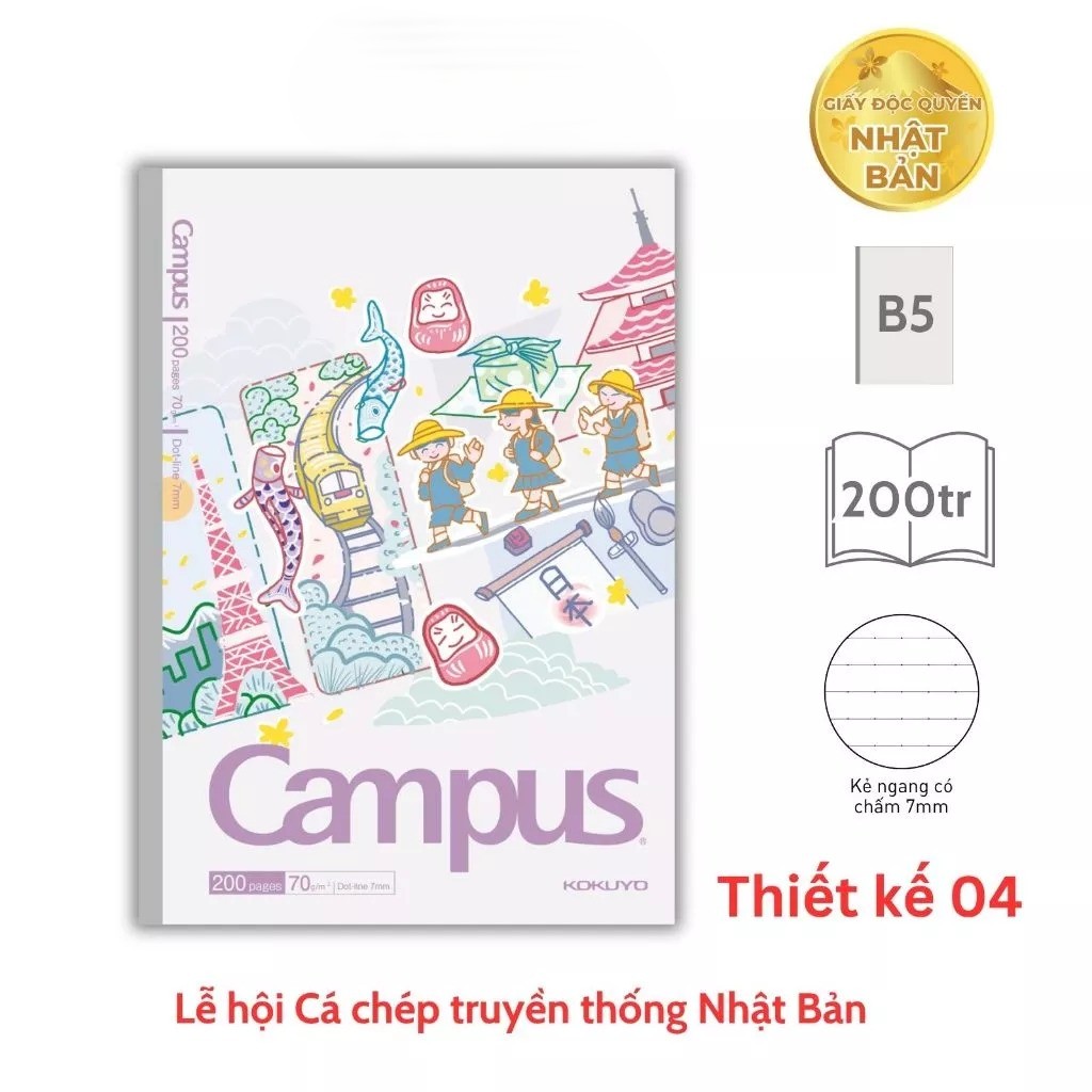 Vở Kẻ Ngang Campus B5 WA-FU Có Chấm 0346 Giấy Nhật 200TR