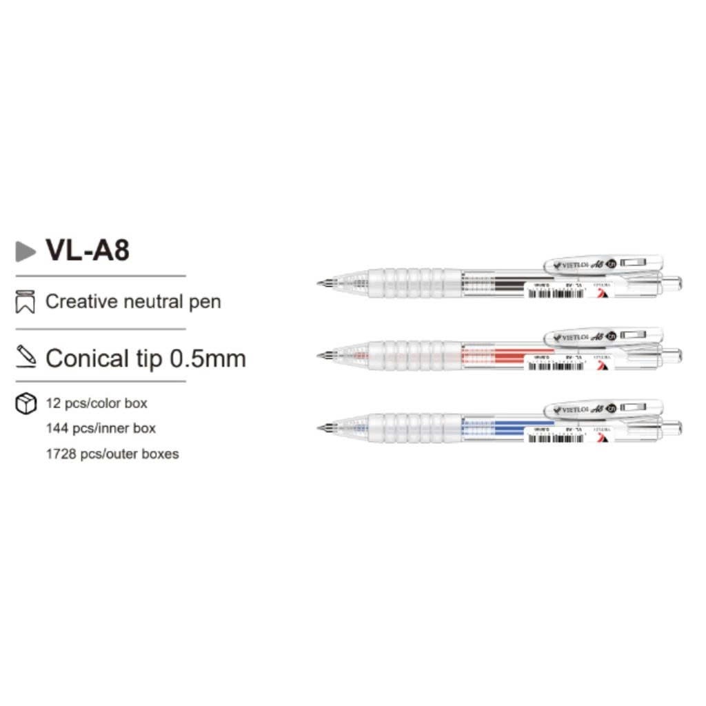Bút Gel Bấm 0.5 VL-A8 (Xanh, Đen, Đỏ)