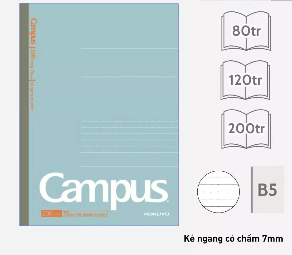 Vở Kẻ Ngang Campus Có Chấm Kusumi B5 8765 80Tr
