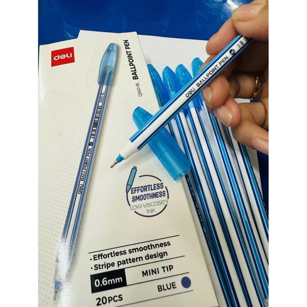 Bút Bi Nến EQ560-BL Ngòi Kim 0.6 - Xanh 20c/Hộp (Deli)