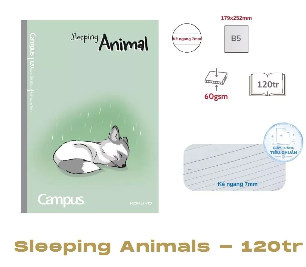 Vở Kẻ Ngang Campus Sleeping Animal NB-B5L120SA-G 2159 120Tr