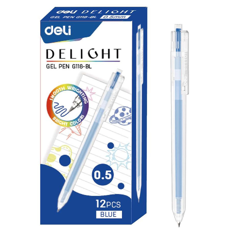 Bút Gel Bấm Deli 0.5mm EG118-DB Màu Xanh Đậm