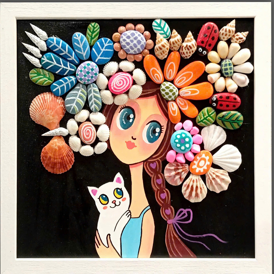 Tranh Sỏi Arcylic - Thiếu Nữ Và Mèo - ADC100
