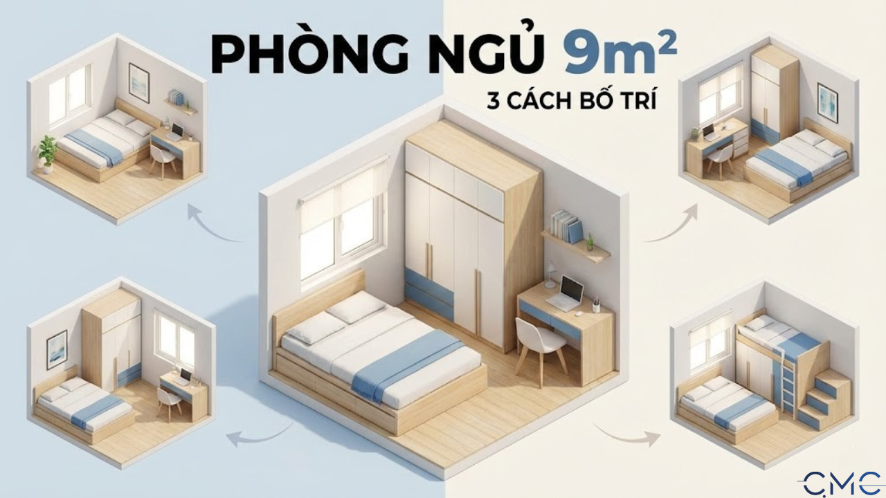 Phòng ngủ nhỏ 9m² – 3 layout tối ưu: Nhỏ vẫn “chill”, gọn vẫn đẹp!