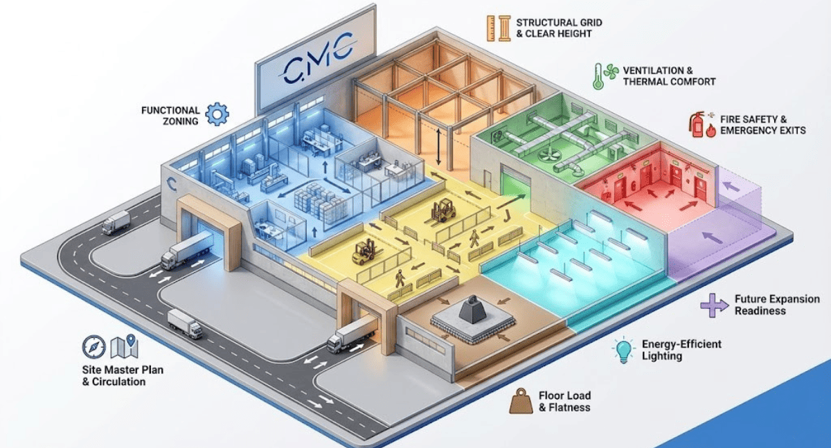 9 yếu tố trong thiết kế nhà xưởng công nghiệp