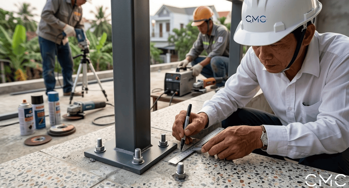 Một bộ lan can thép đã được gia công xong ở xưởng
