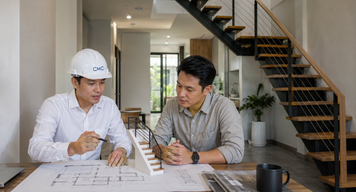 CMC Architects cân bằng cầu thang thép trong nhà phố như thế nào