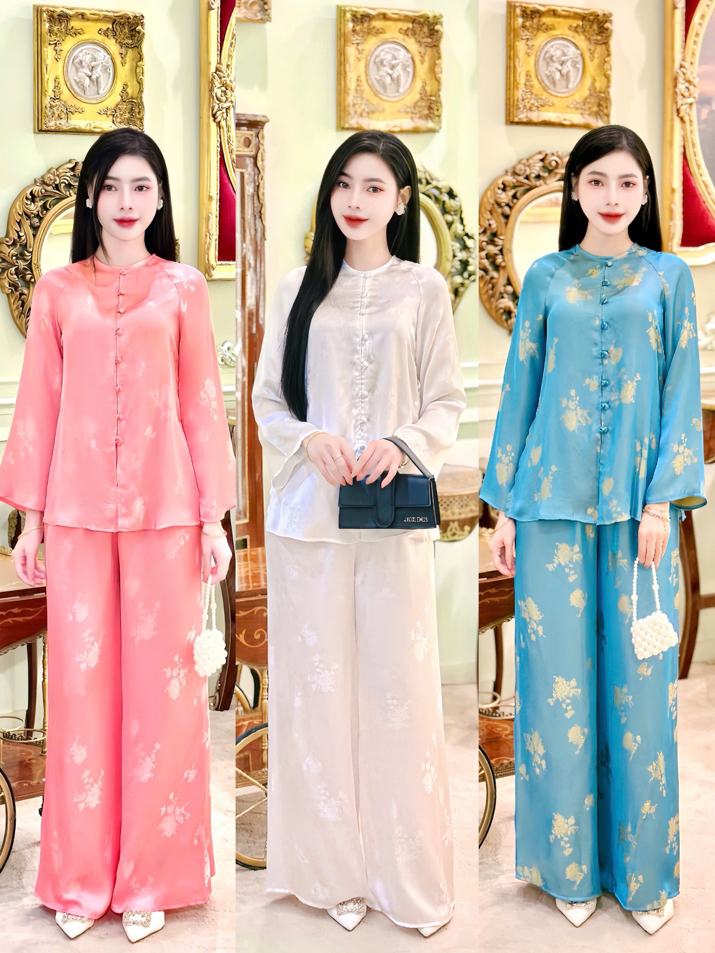 Đồ lam thiên hoa lụa tằm ánh kim