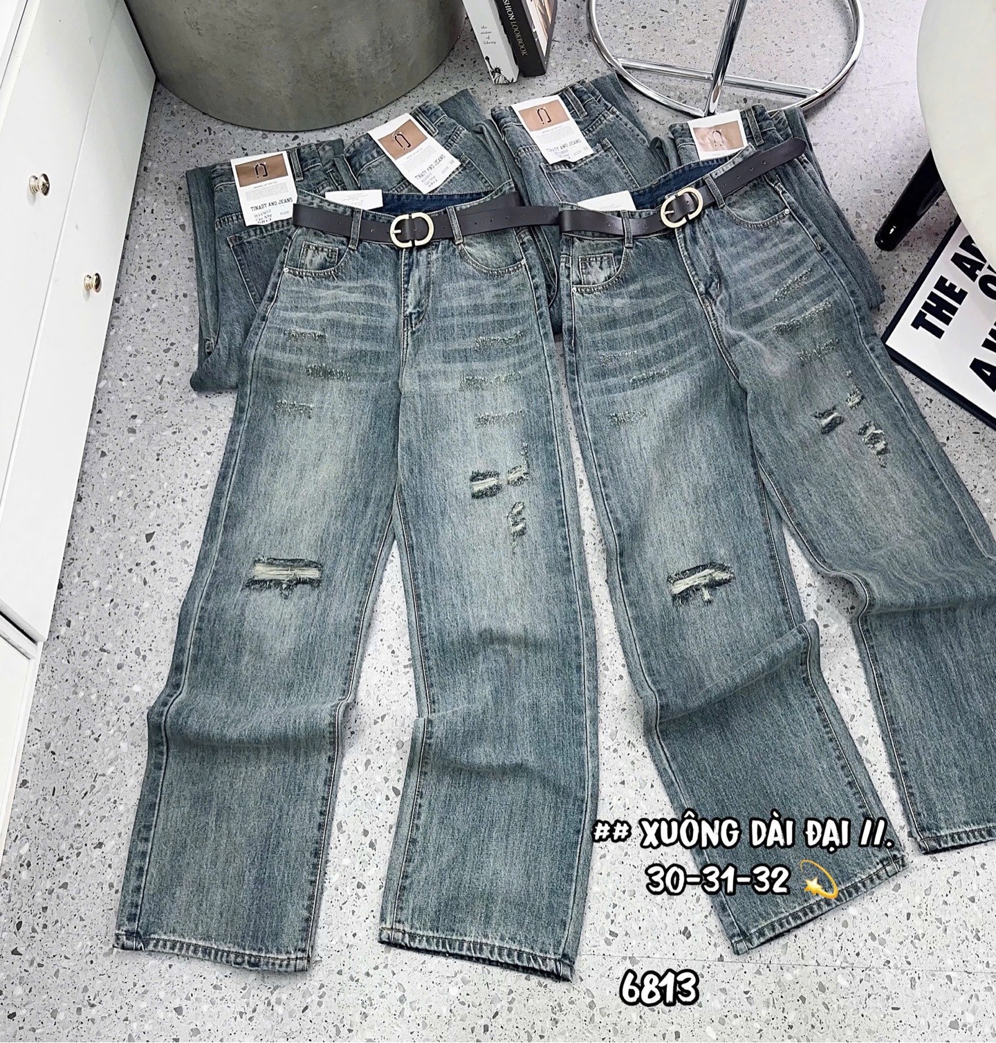 J19 xuông dài đại wash dơ lợt rách nhẹ 6813