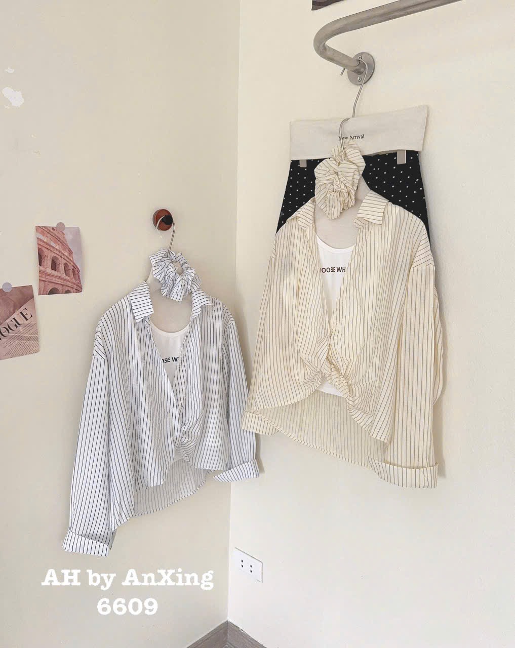 Áo kiểu sơ mi tay dài kèm áo thun 3 lỗ