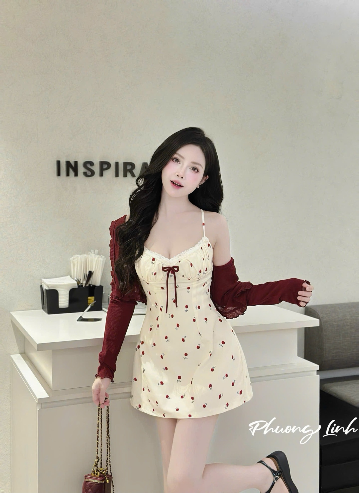 Set đầm dây hoa nhí kèm khoác pl