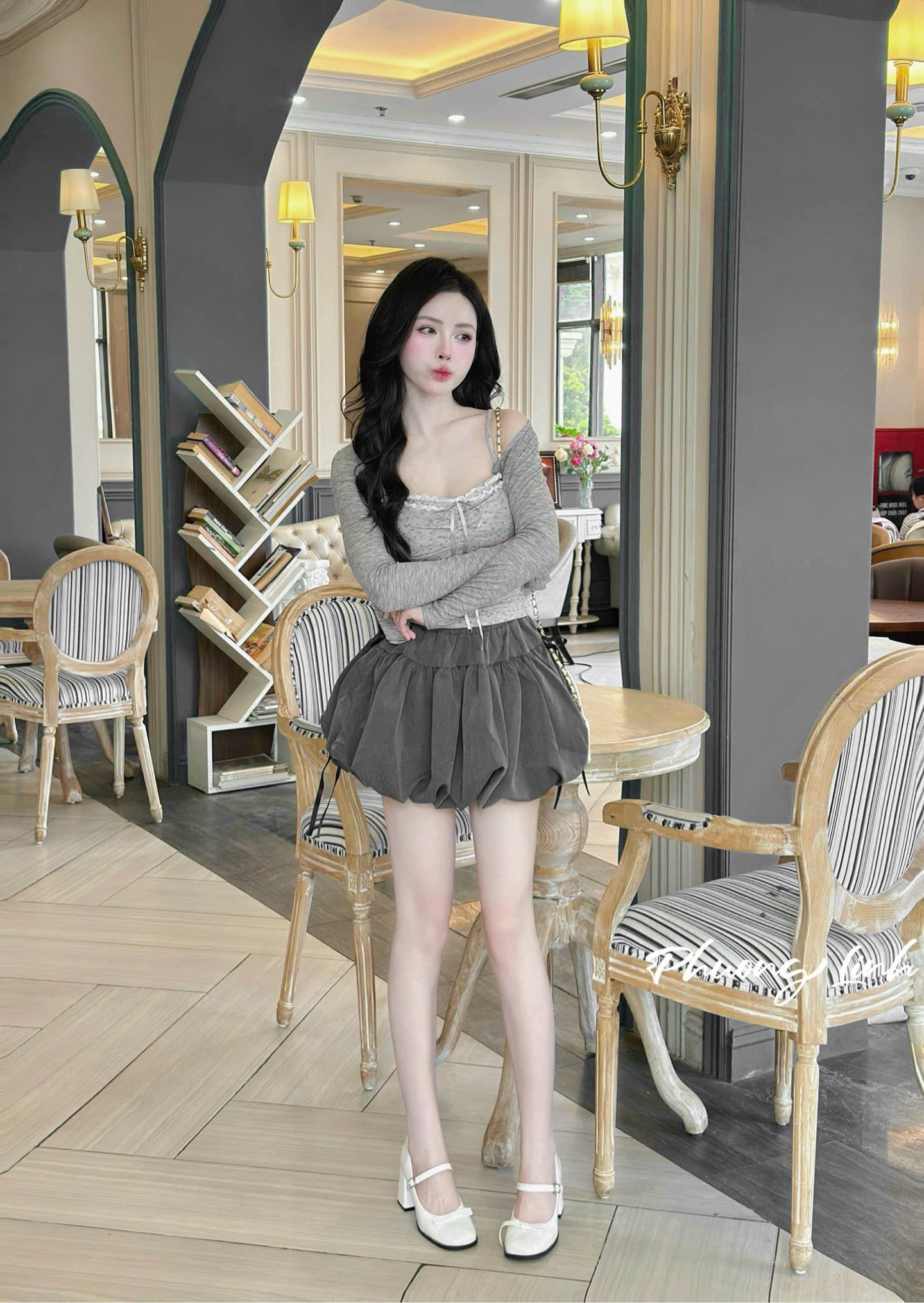 Set 3 món váy bí áo hoa kèm khoác