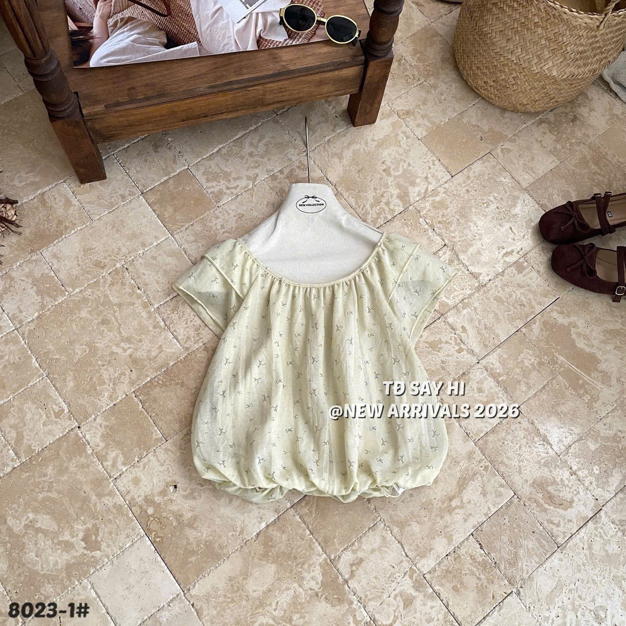Áo kiểu babydoll hoa nhí bèo tay