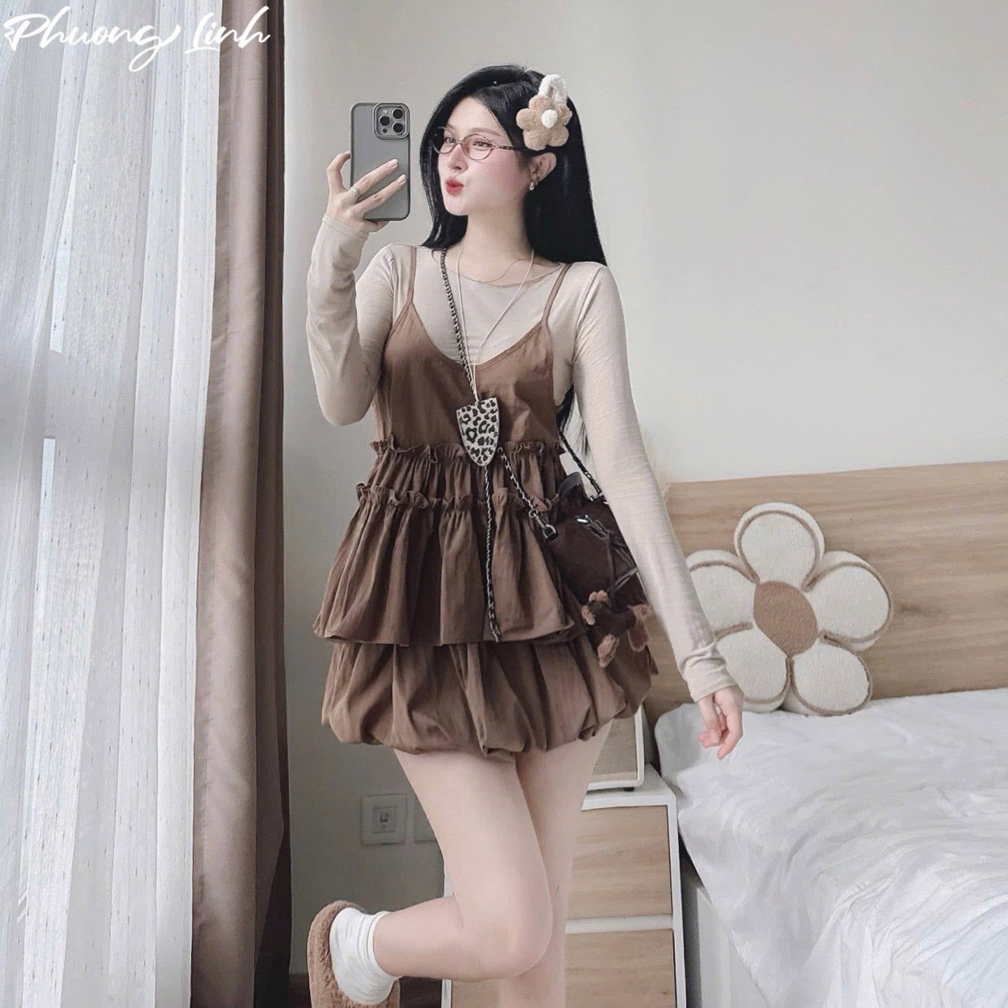 Set áo yếm tay dài váy bí pl