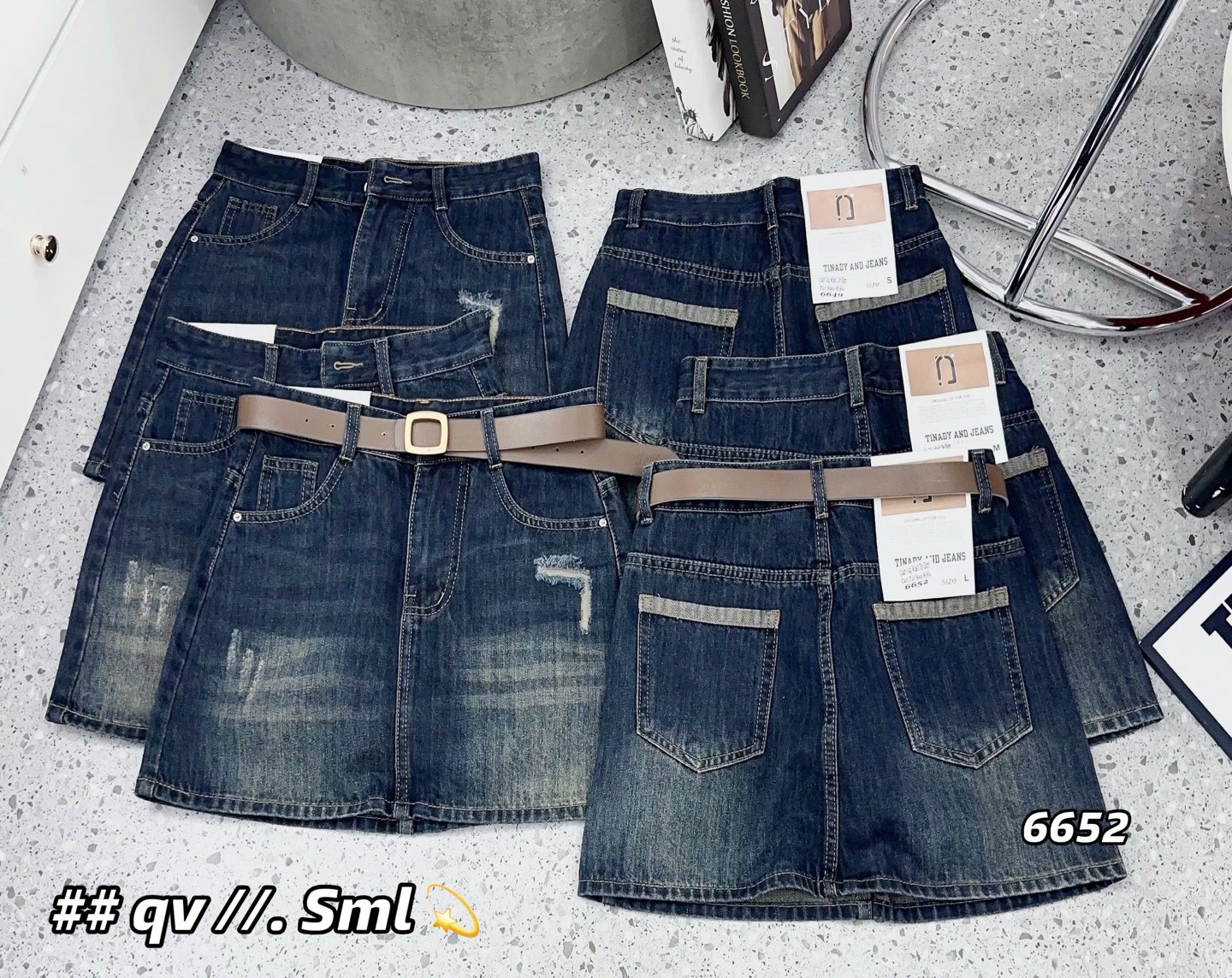 Chân váy wash dơ đậm cào túi sau kiểu 6652