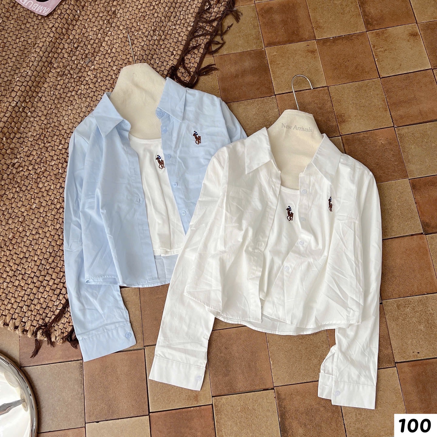 Set áo sơ mi thêu ngựa kèm áo 3 lỗ