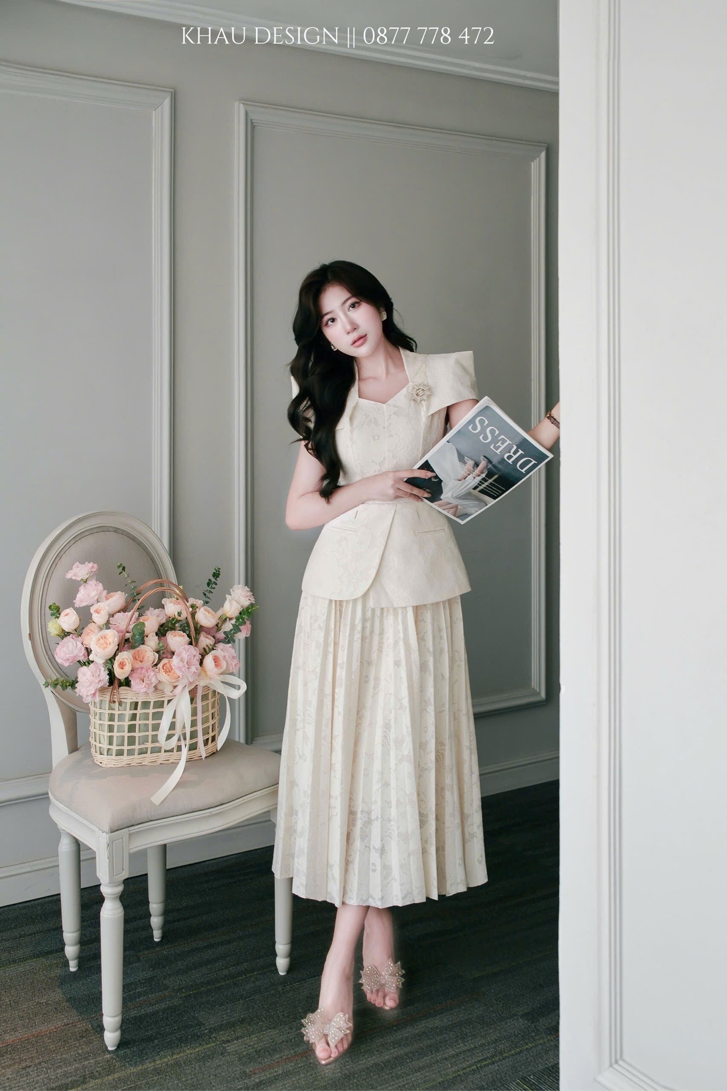 Đầm dáng dài khâu xếp ly cao cấp