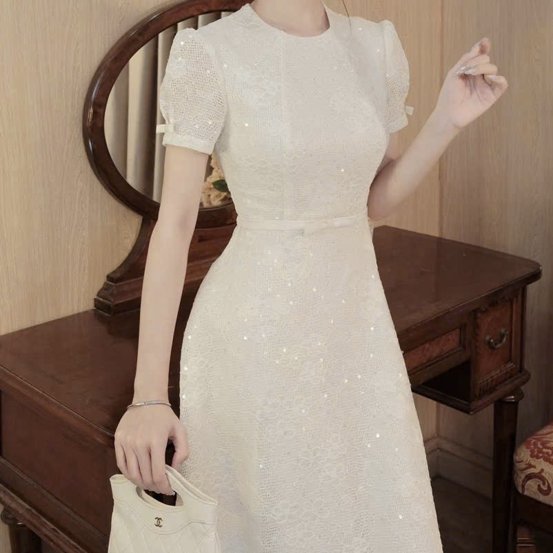 Đầm thiết kế kim sa nơ tay nơ eo dáng dài