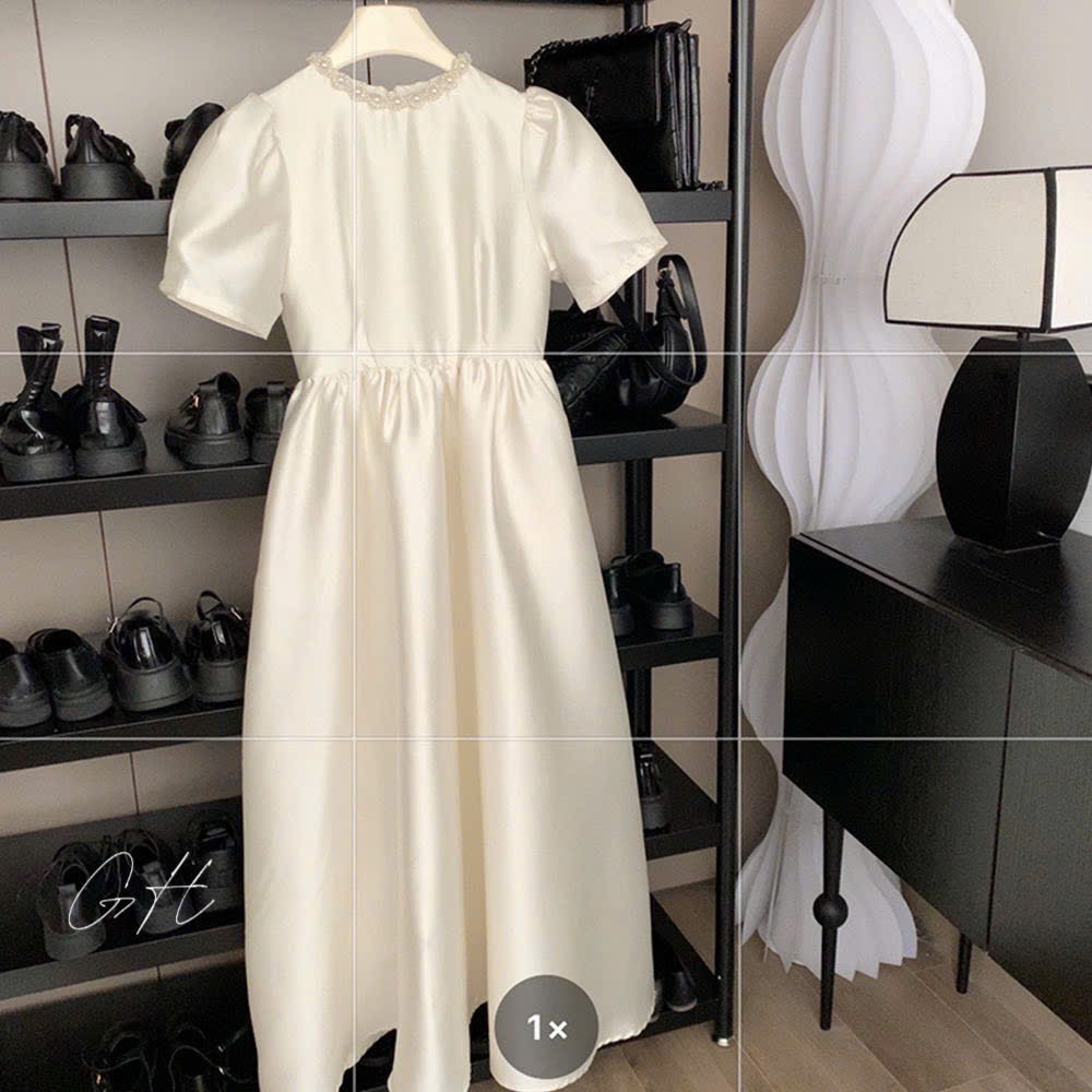 Đầm cổ ngọc đính tay bồng dáng xoè H