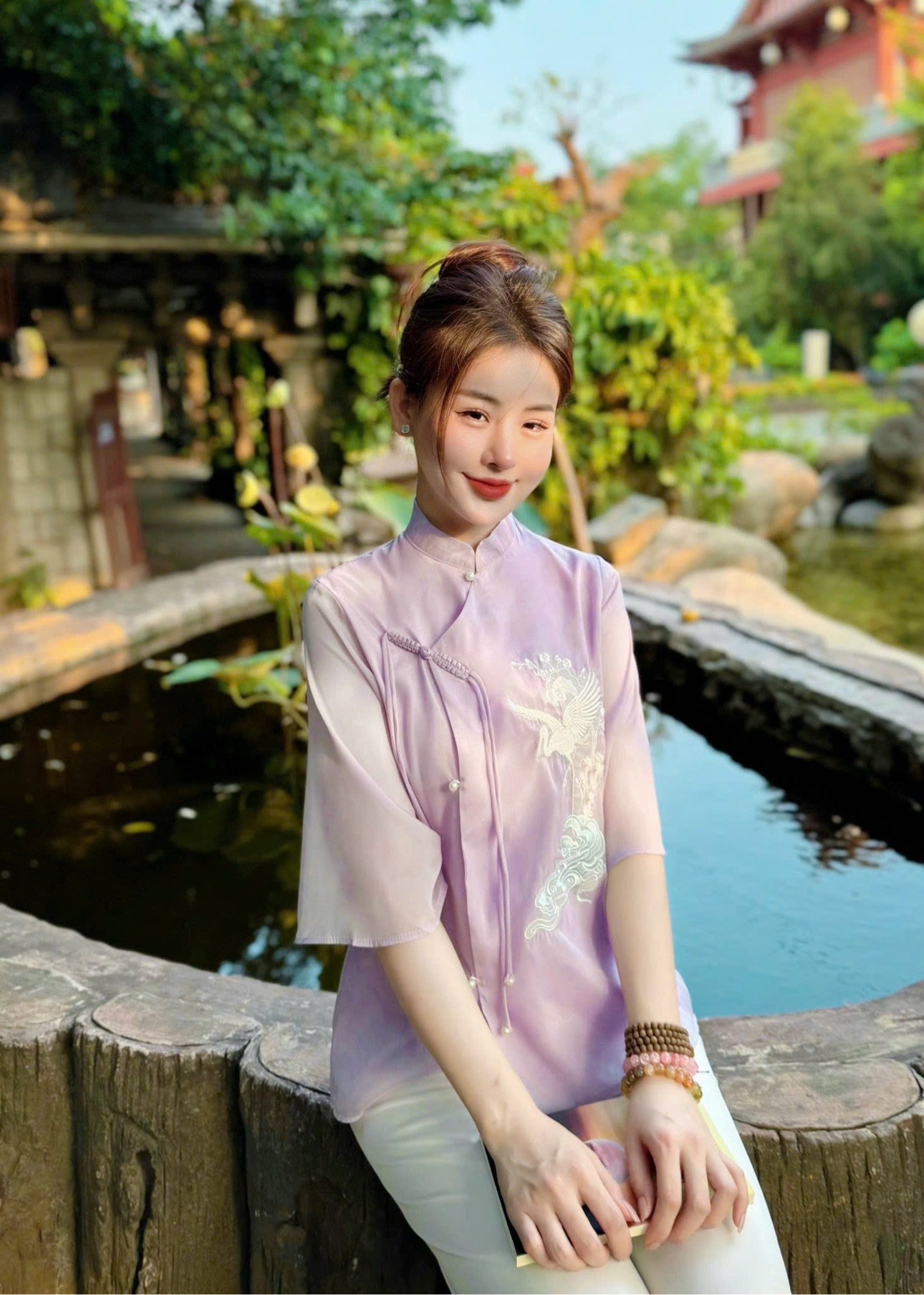 Bộ lam thêu phụng tơ đính ngọc
