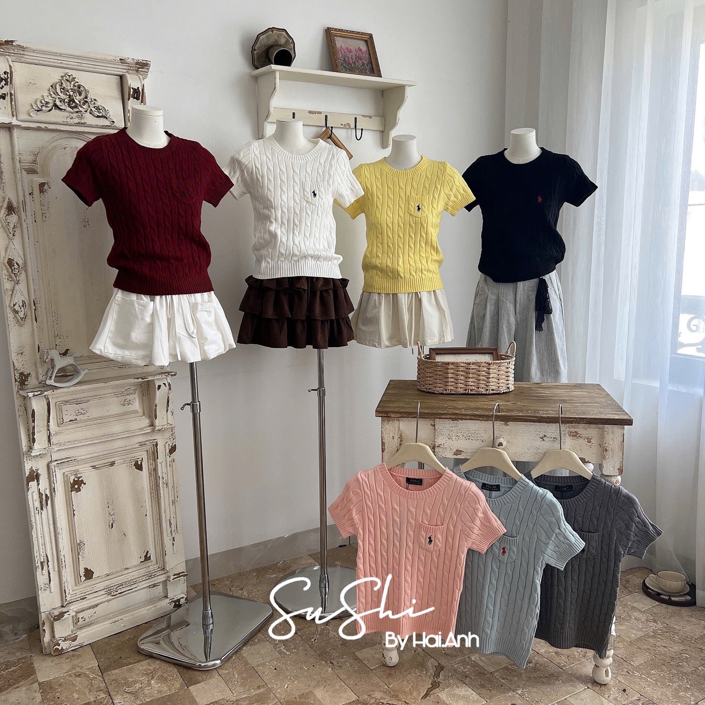 Áo len tay cộc thừng ngựa túi