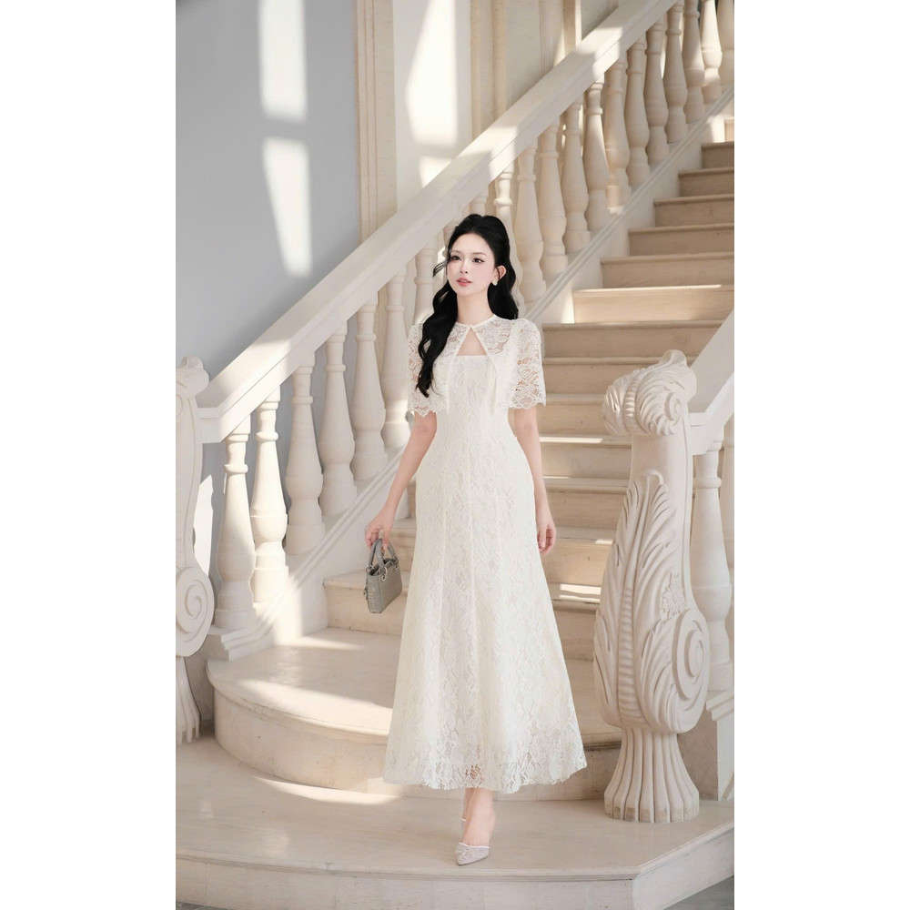 Đầm thiết kế 2 dây ren dáng dài kèm choàng