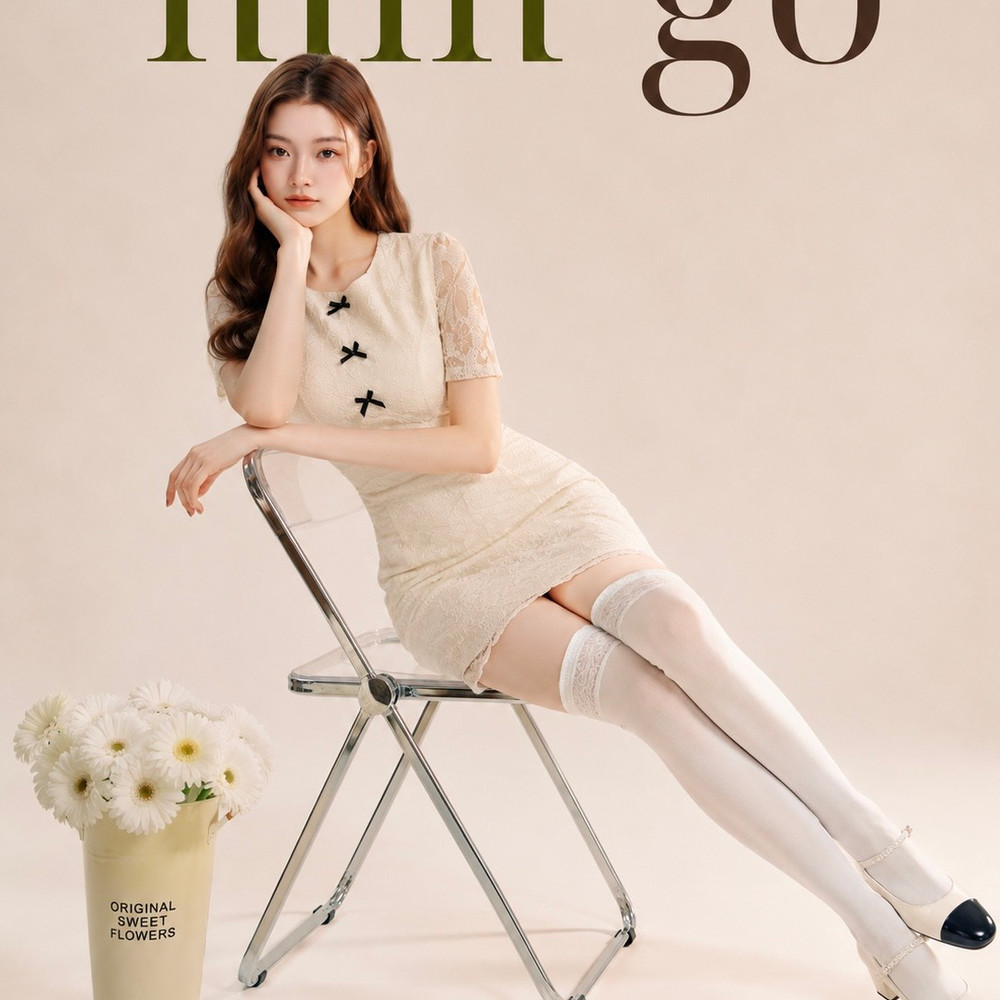 Đầm thiết kế 3 nơ ngực ren hở lưng