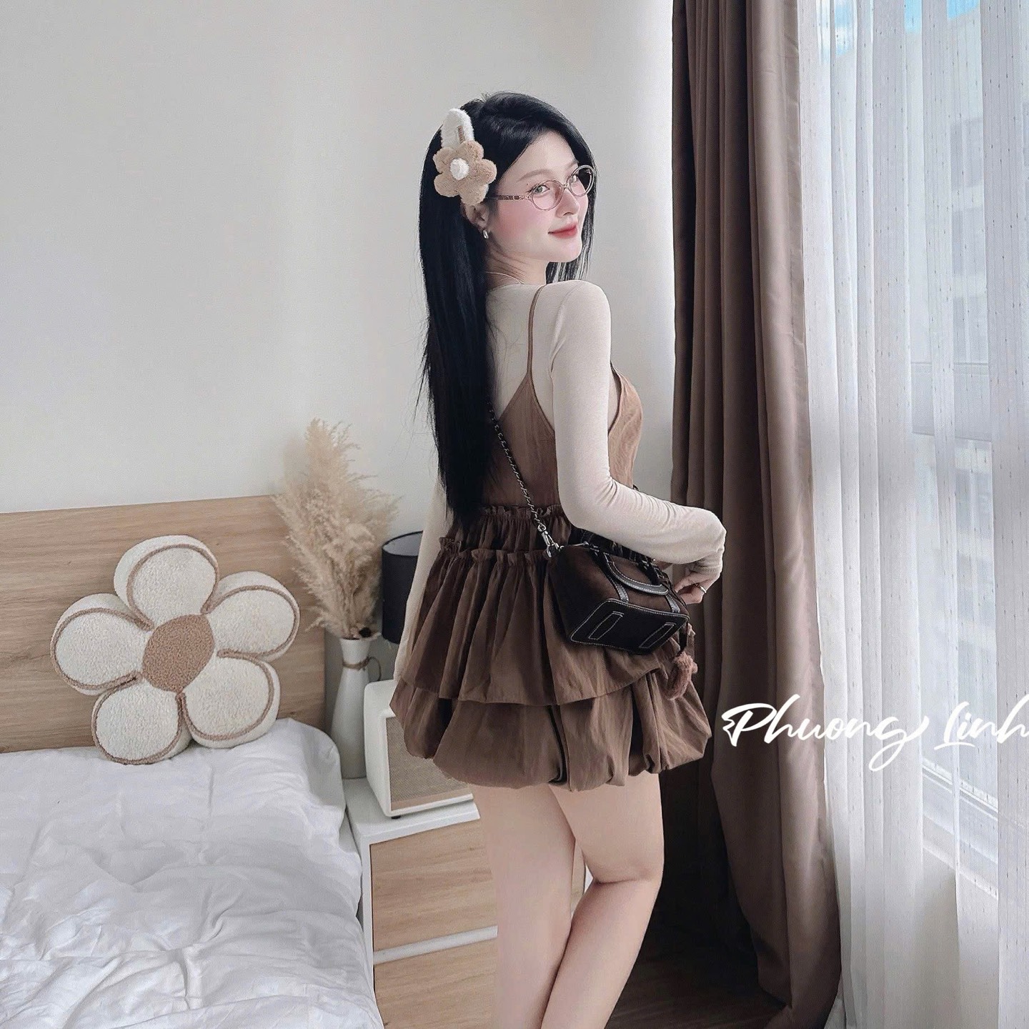 Set áo yếm tay dài váy bí pl