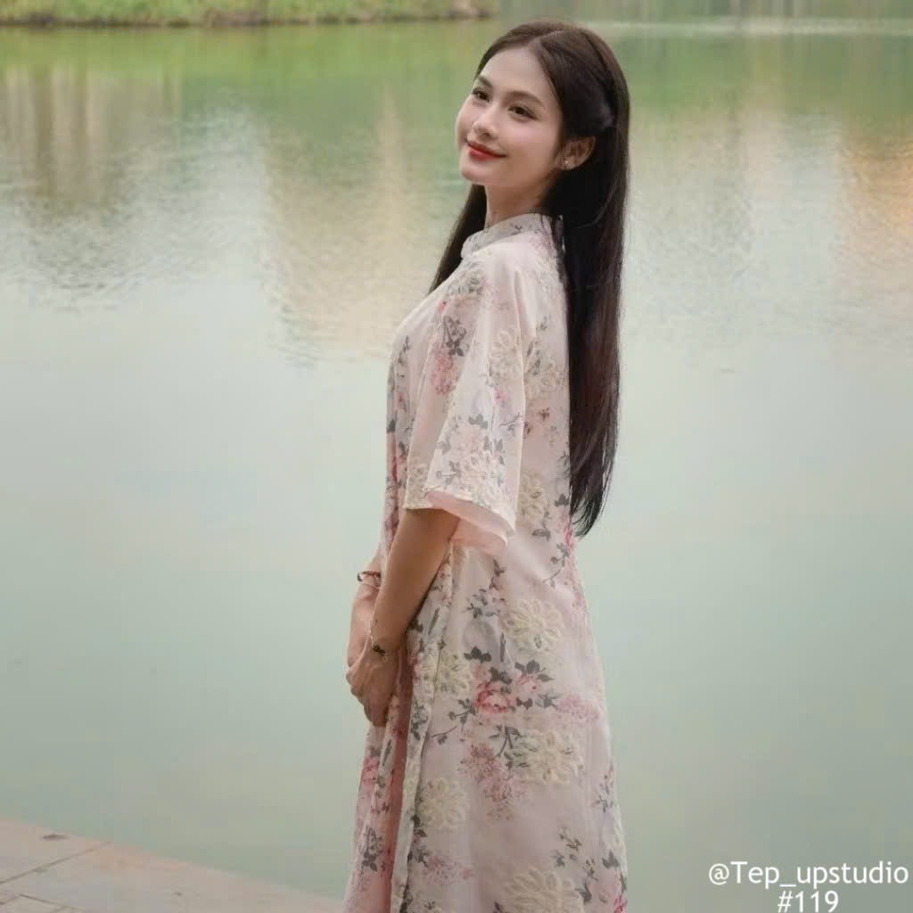 Áo dài cát tiên thô boi hoa