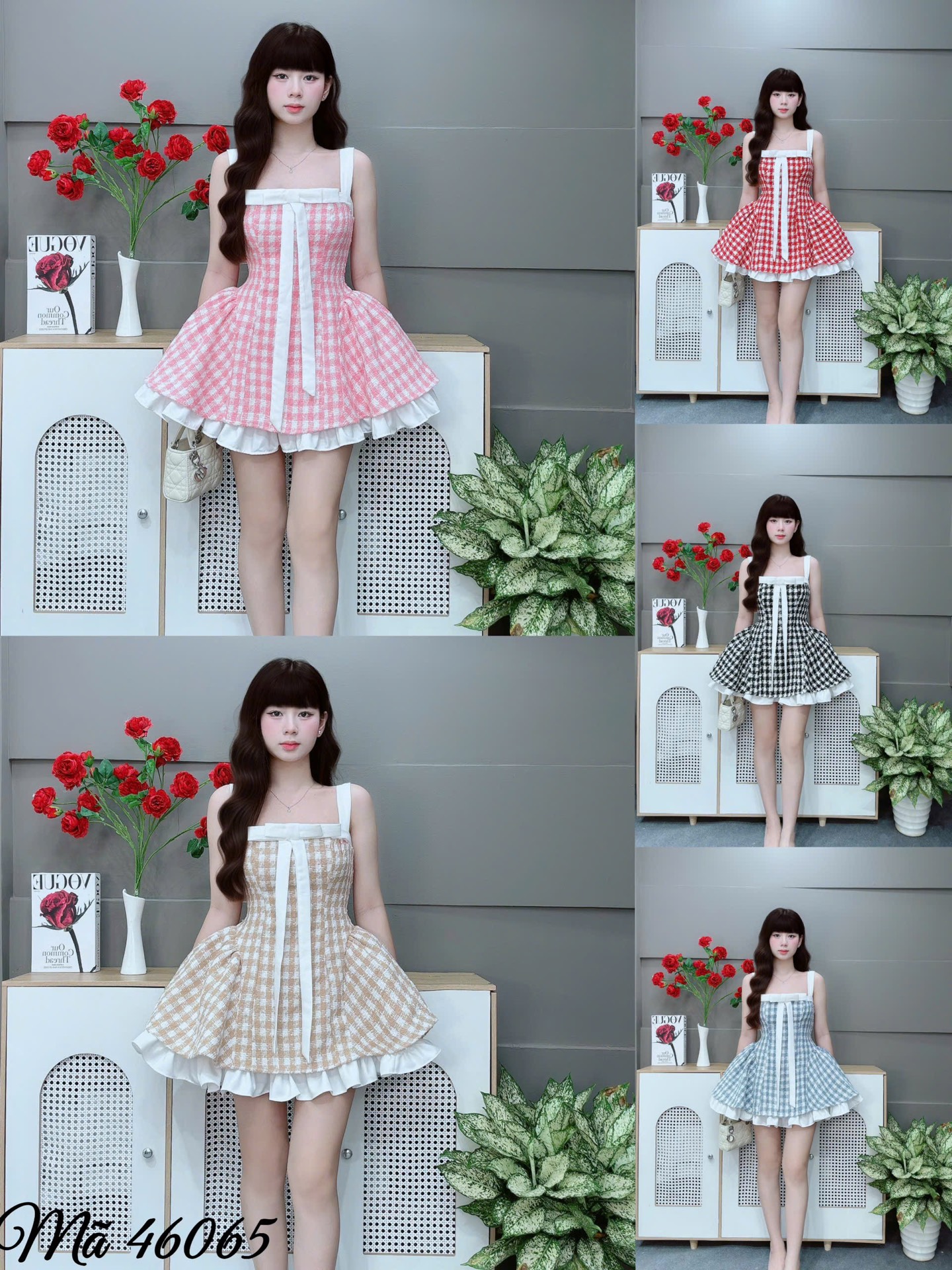 Đầm dây caro nơ ngang ngực LS46065