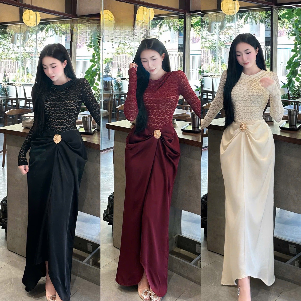 Đầm thiết kế cổ tròn dáng dài ôm body