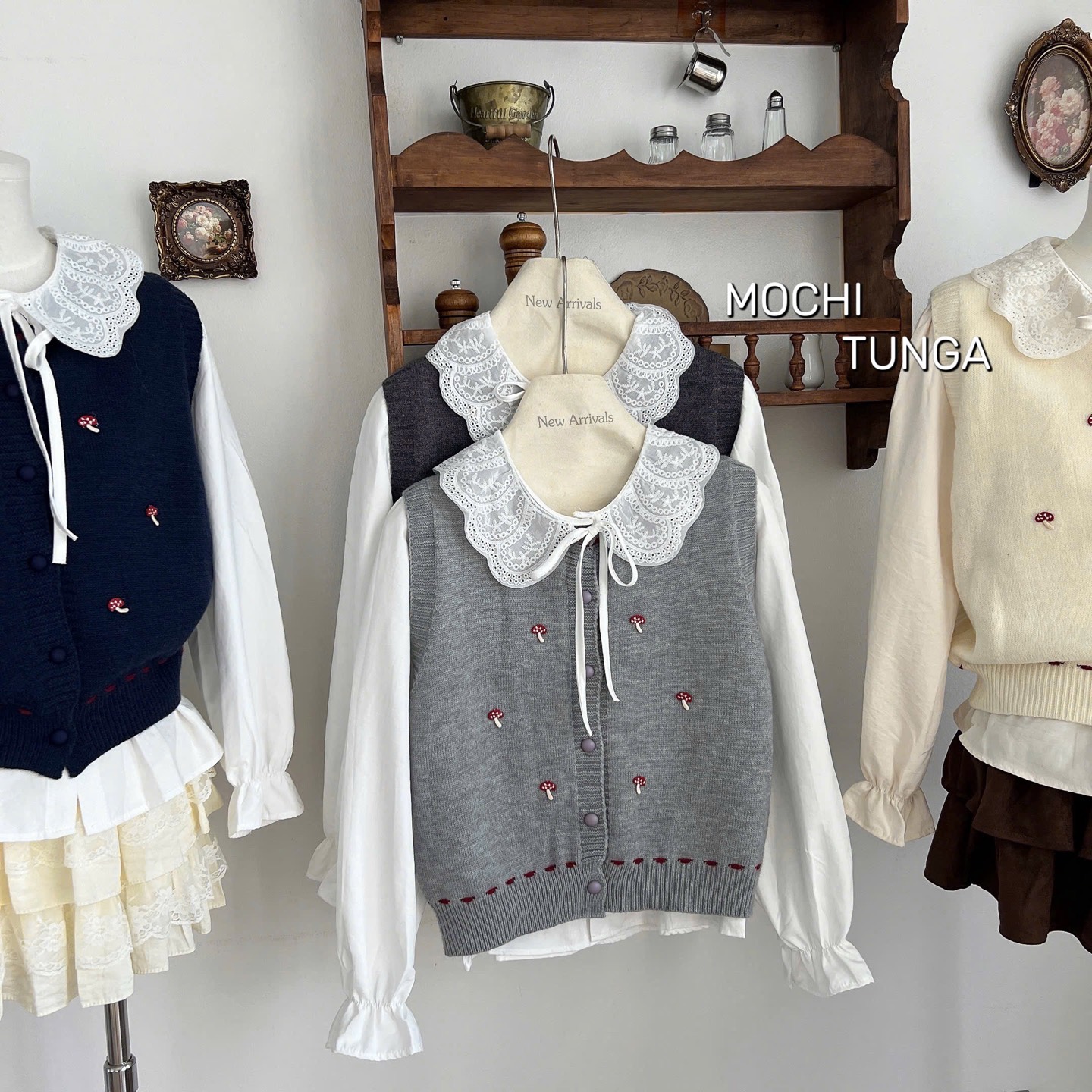 Áo len set ghile nấm cổ bèo