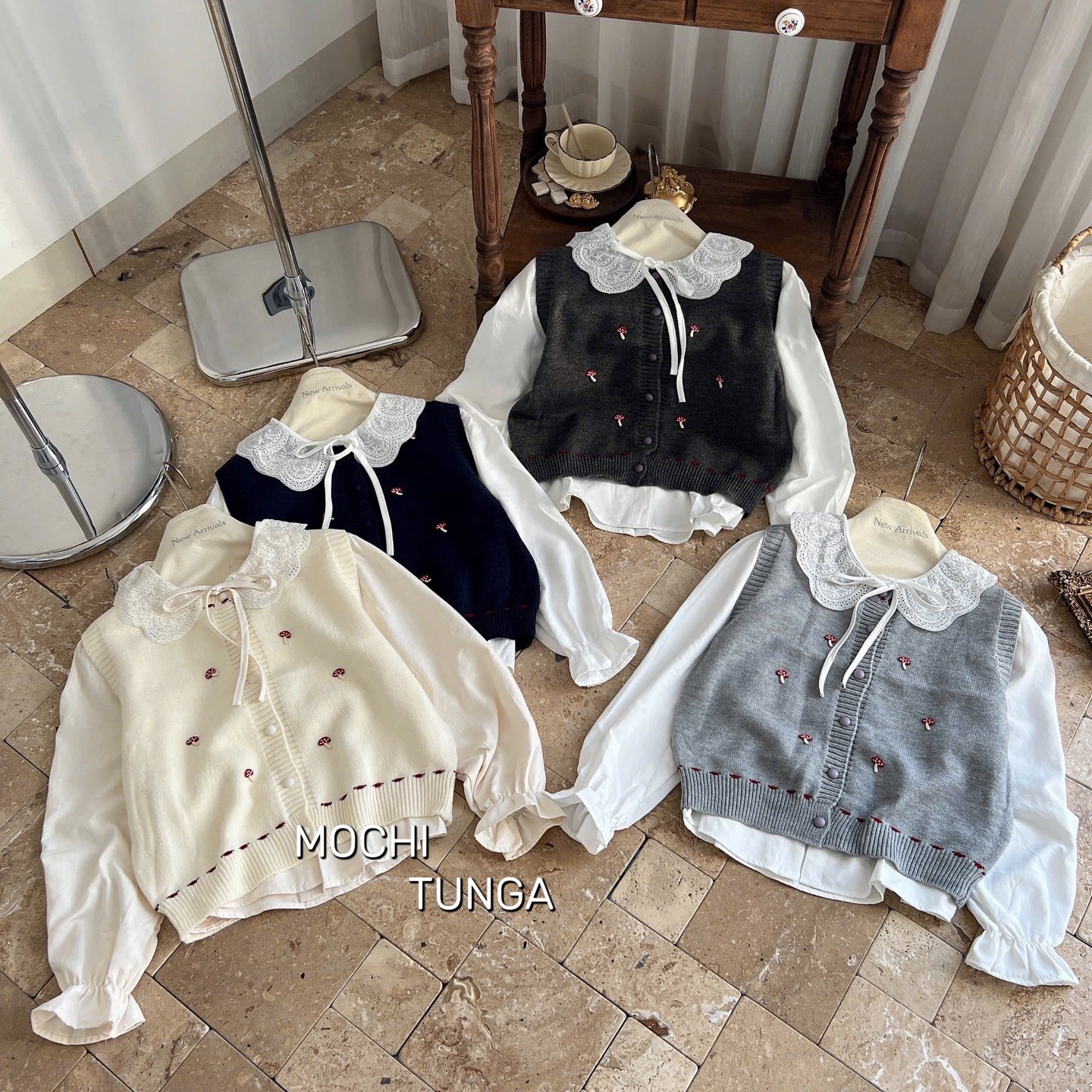 Áo len set ghile nấm cổ bèo