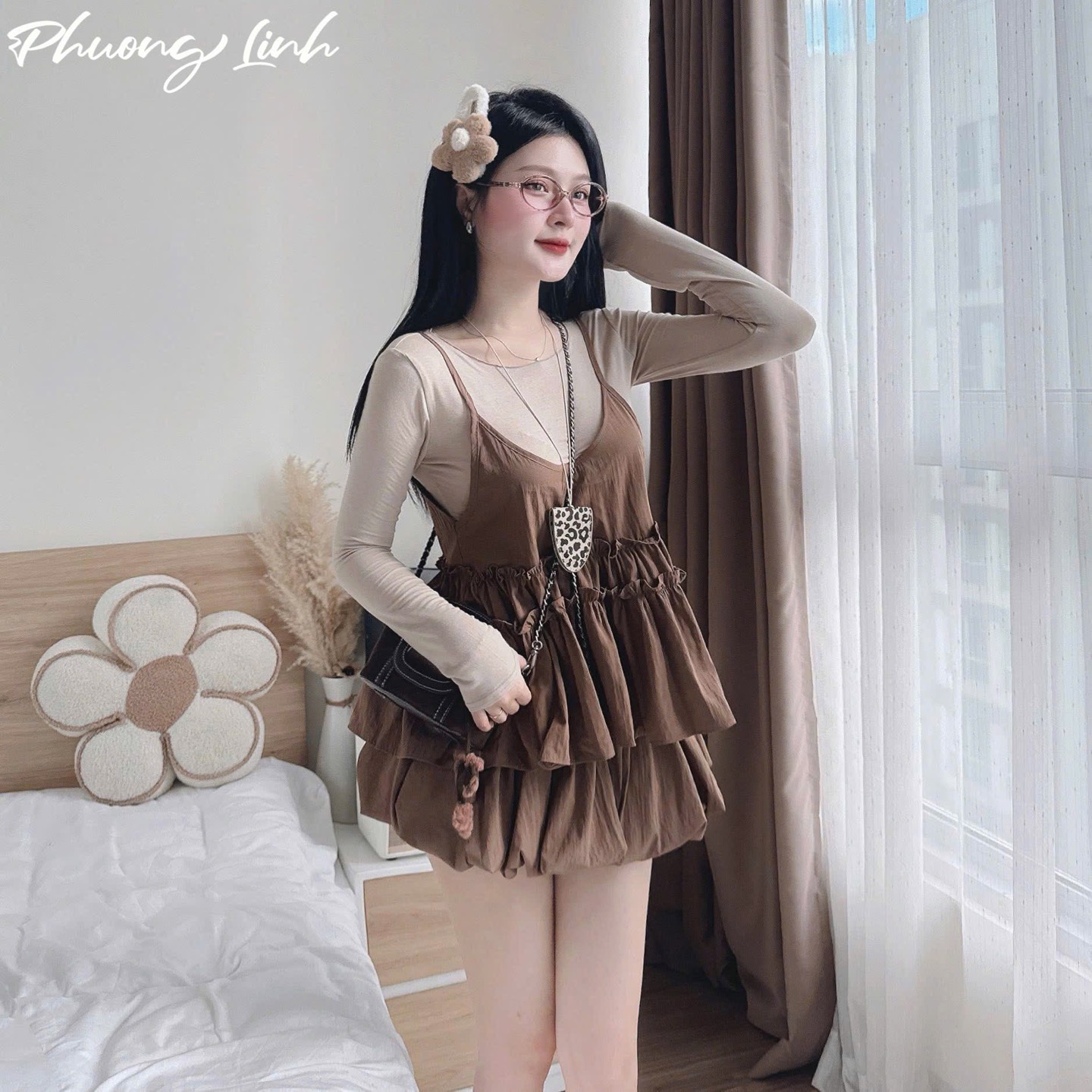 Set áo yếm tay dài váy bí pl