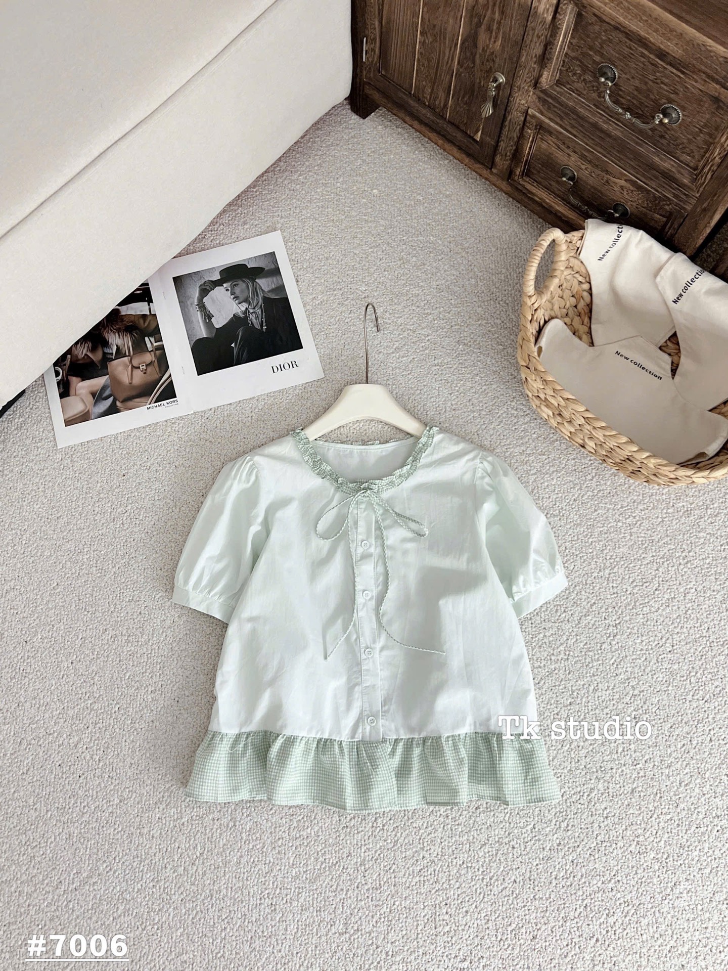 Áo kiểu somi babydoll cổ bèo thắt nơ