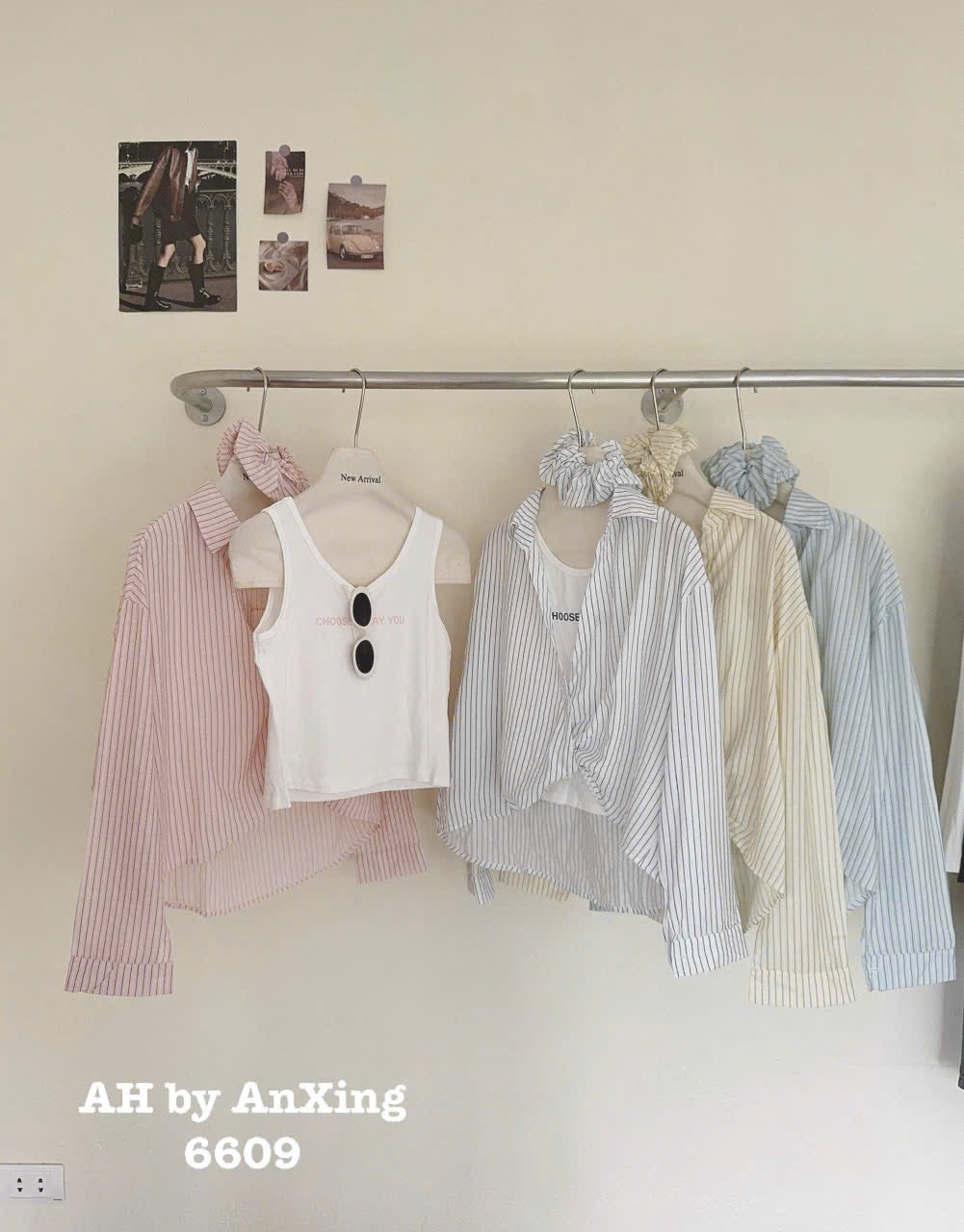 Áo kiểu sơ mi tay dài kèm áo thun 3 lỗ