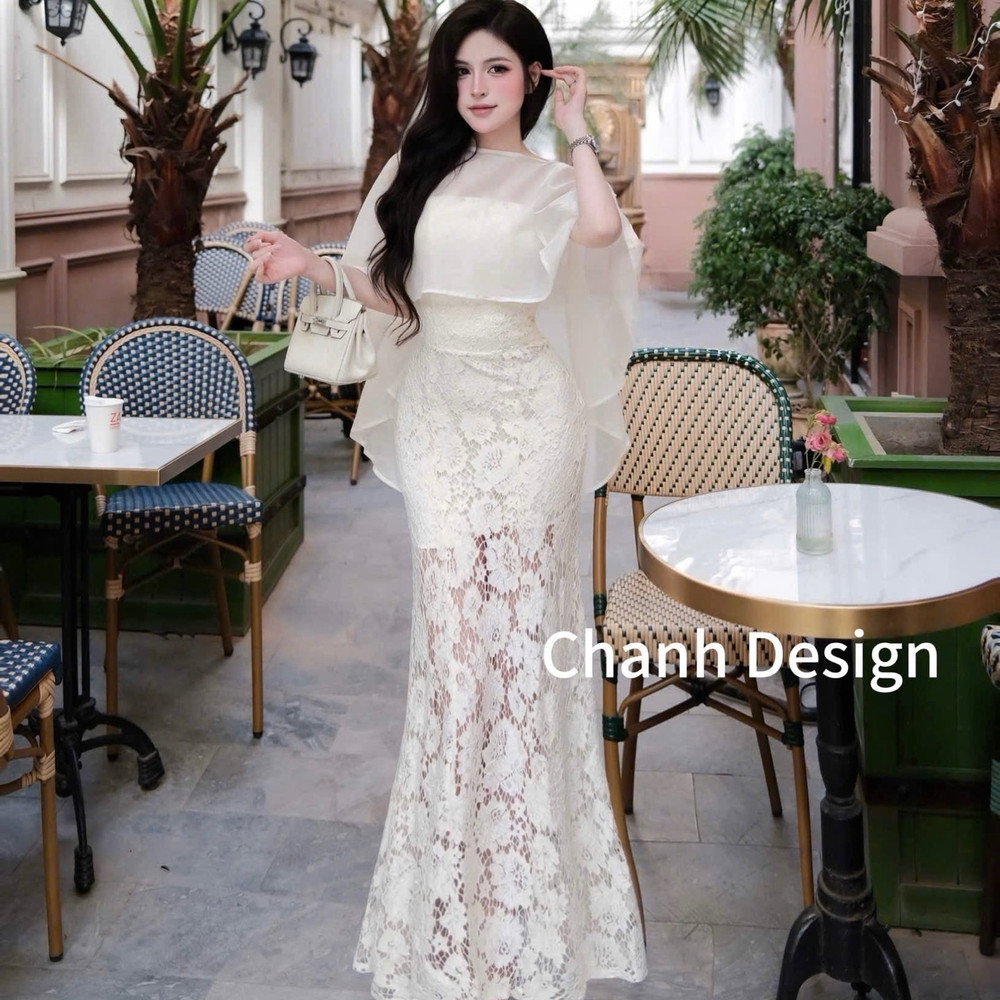 Đầm thiết kế 2 dây ren kèm áo choàng voan