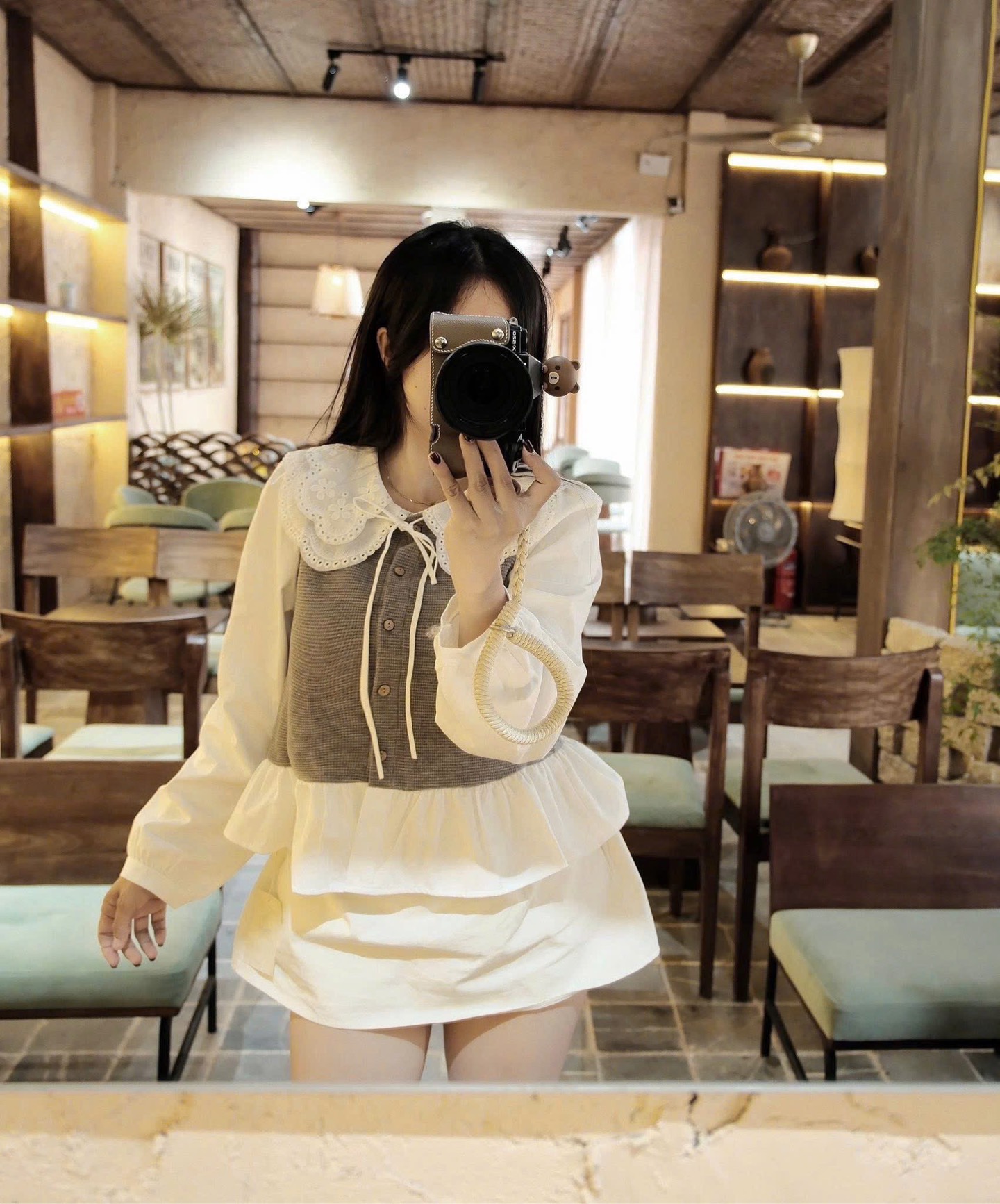 Áo kiểu xoè cổ bèo tay dài