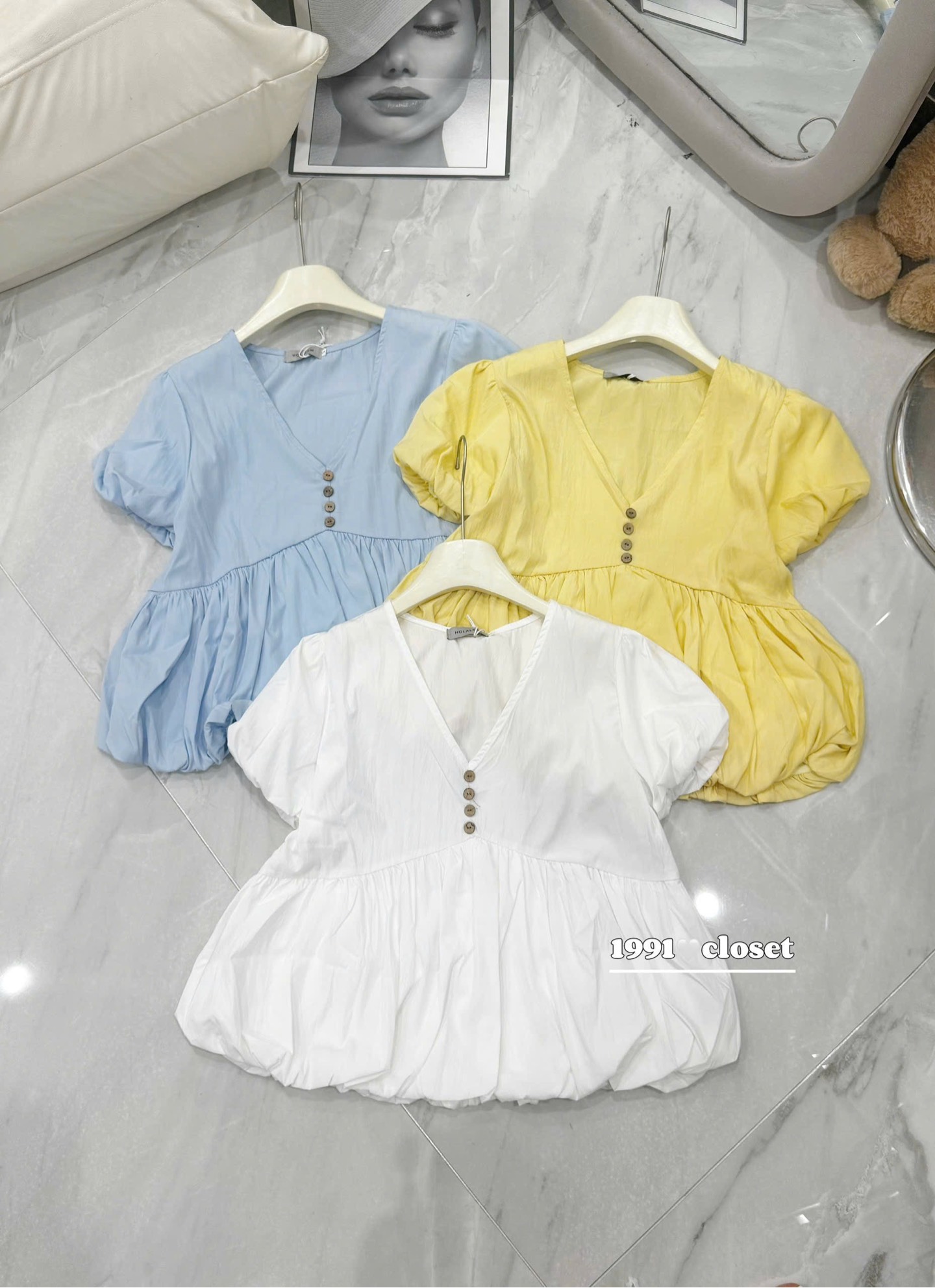 Áo kiểu babydoll nút ngực