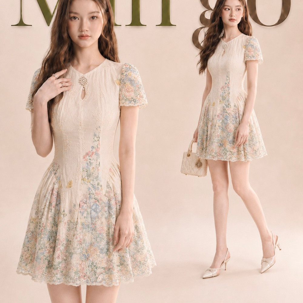 Đầm thiết kế hoa nổi dáng ngắn